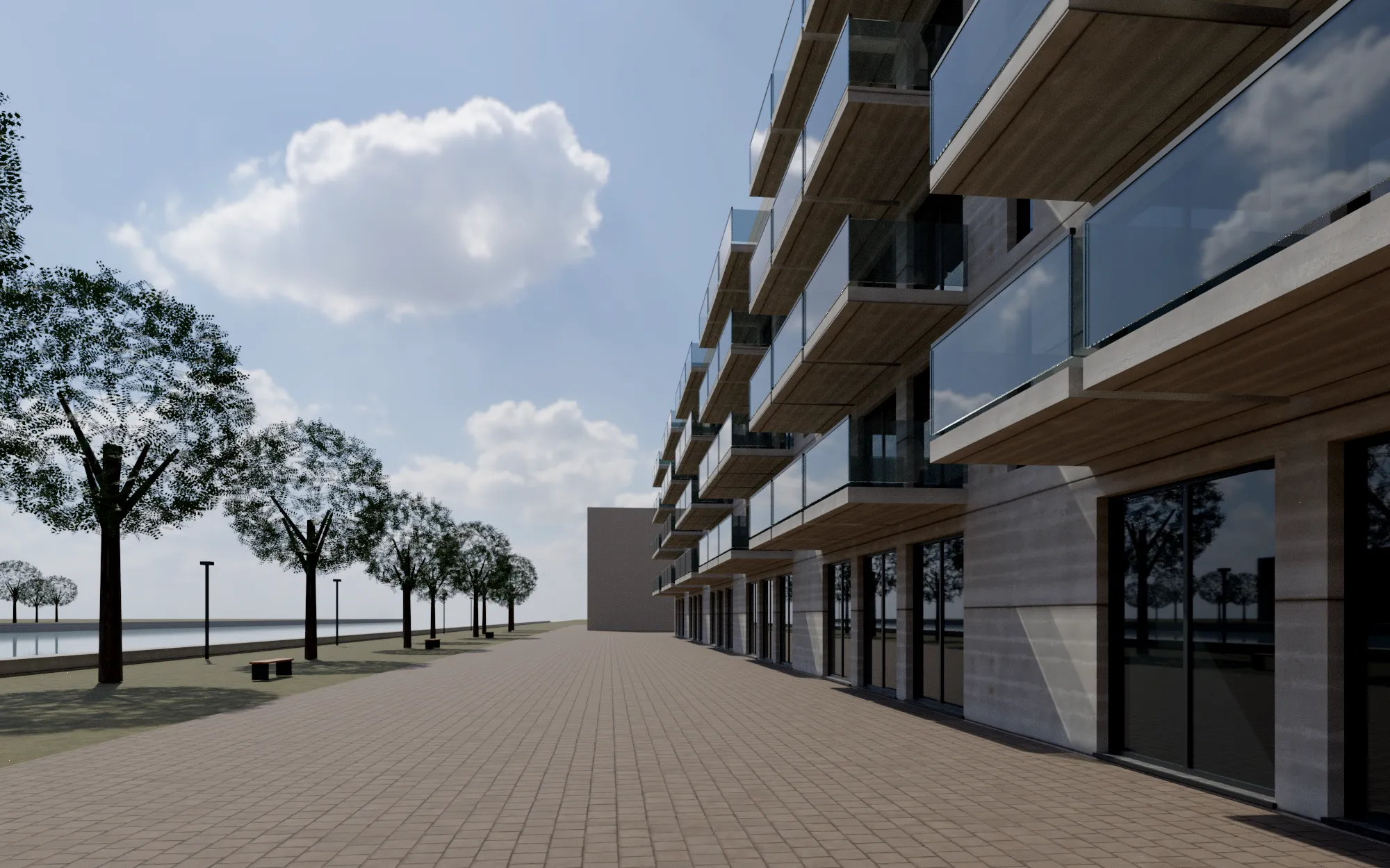 Ciągłe balkony z przeszkloną balustradą